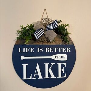 Navy "Life Is Better at the Lake" Round Wall Sign